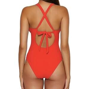 NWT BCA Rebecca Virtue Madilynn Texture One Piece Swimsuit open tie back coral L